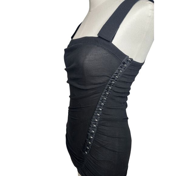 D&G Ruched Mesh Corset Tank Top Y2K Italy Black Grosgrain Straps XXS/XS - Picture 2 of 8